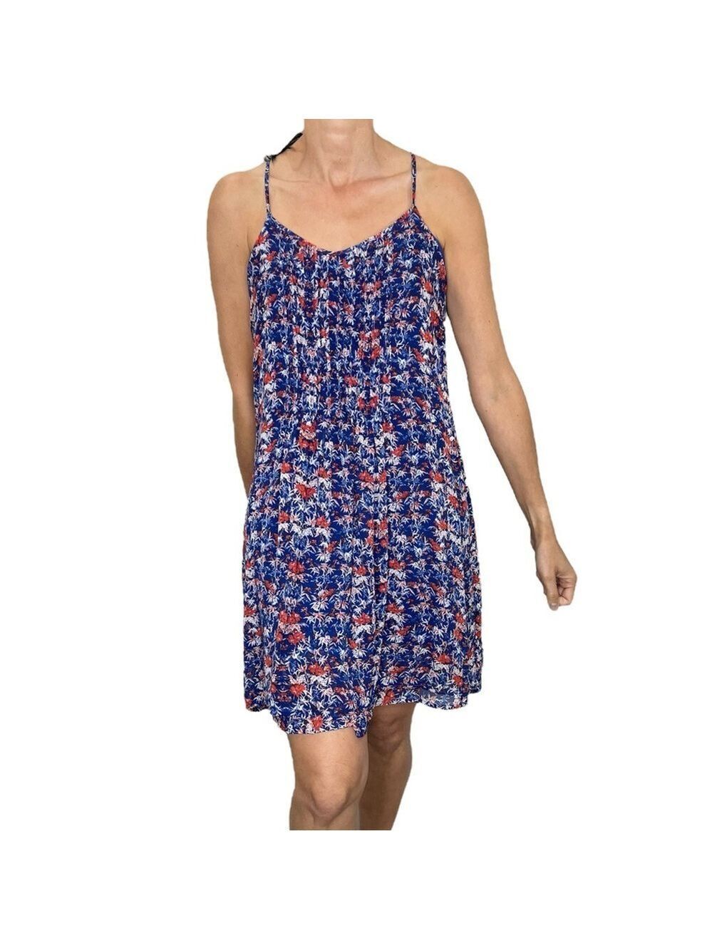 DEX boho cottagecore blue red floral print racer back mini dress sun dress M